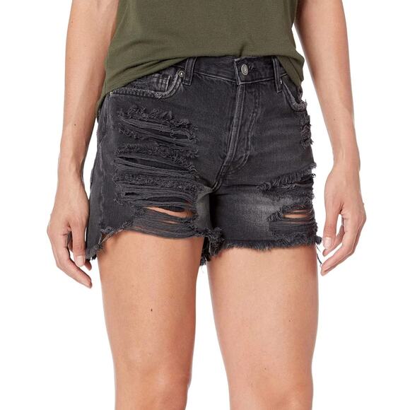 NWT! Free People Maggie Mid Rise Distressed Cut-Off Black Shorts - Size 28 - Picture 2 of 9